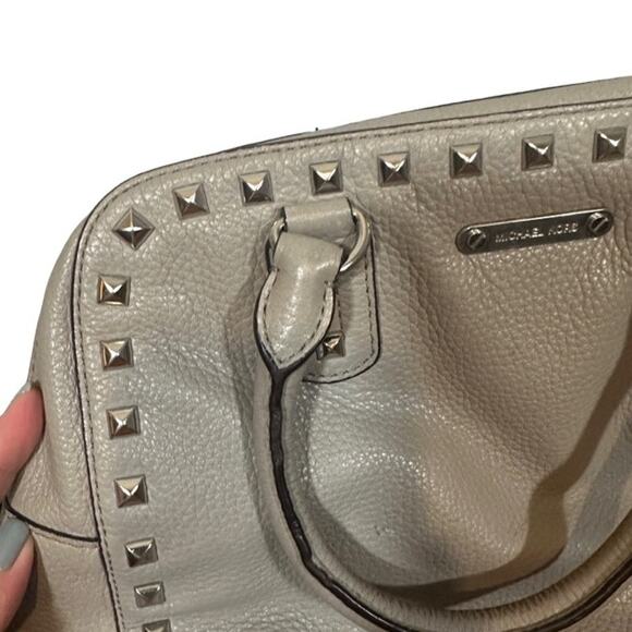 Michael Kors Dove Gray Leather Sandrine Studded Satchel Bag Women - Picture 3 of 13